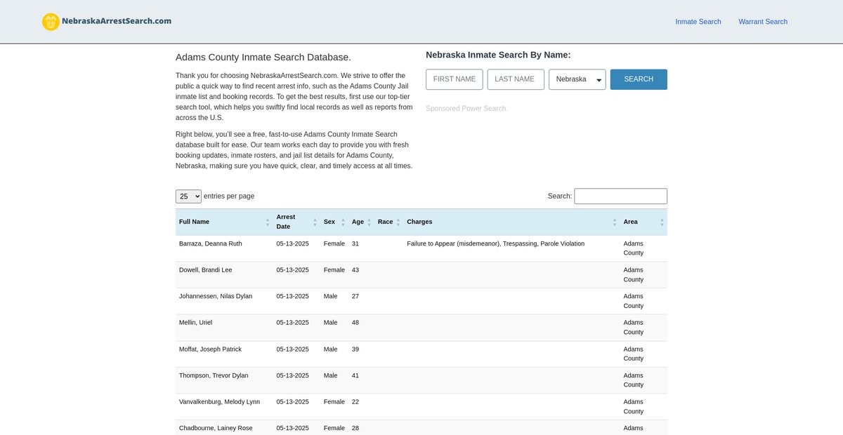 Preview of nebraskaarrestsearch.com