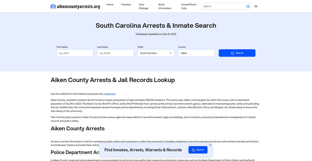 Preview of aikencountyarrests.org