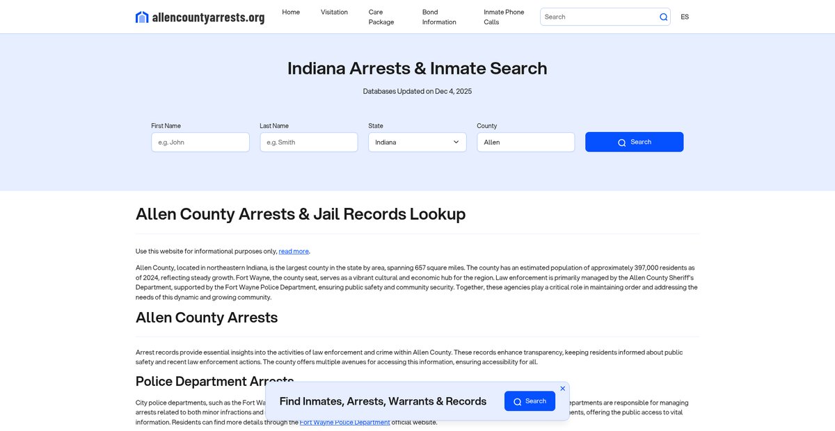 Preview of allencountyarrests.org