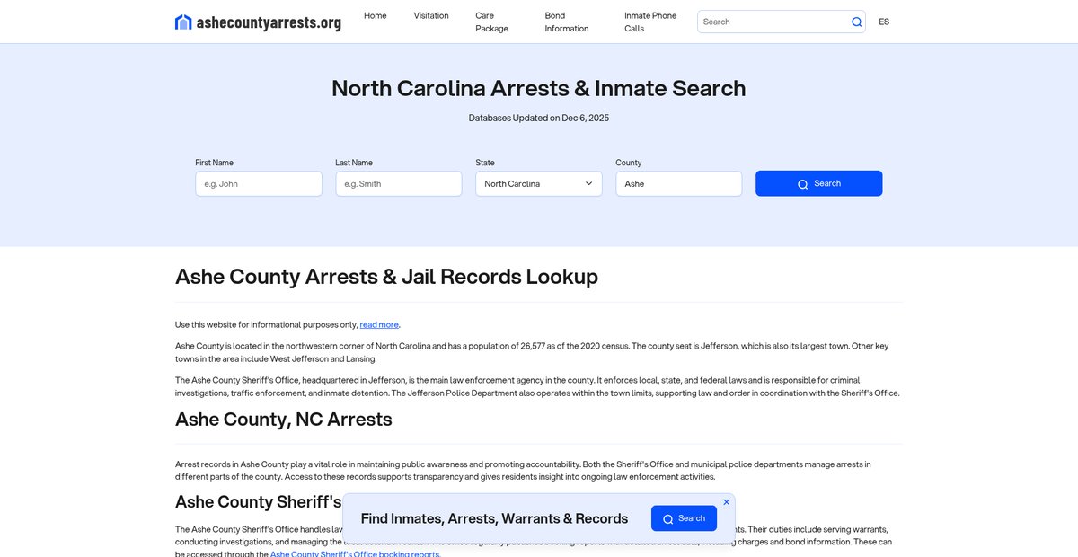 Preview of ashecountyarrests.org