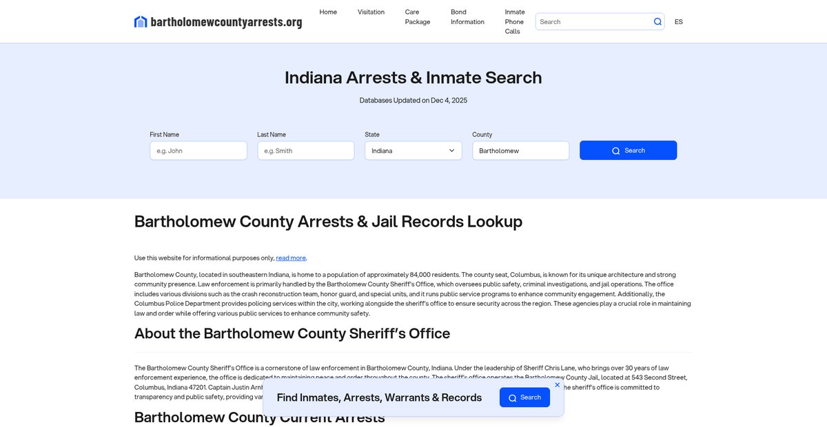 Preview of bartholomewcountyarrests.org