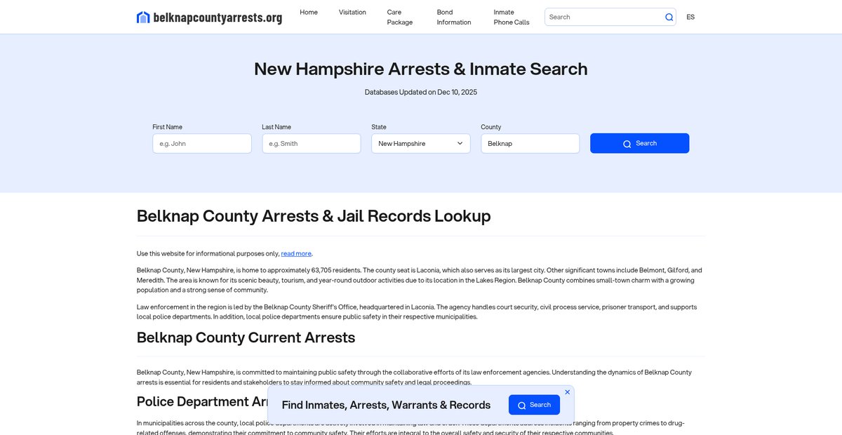 Preview of belknapcountyarrests.org