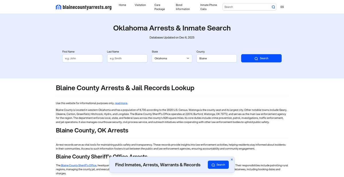Preview of blainecountyarrests.org