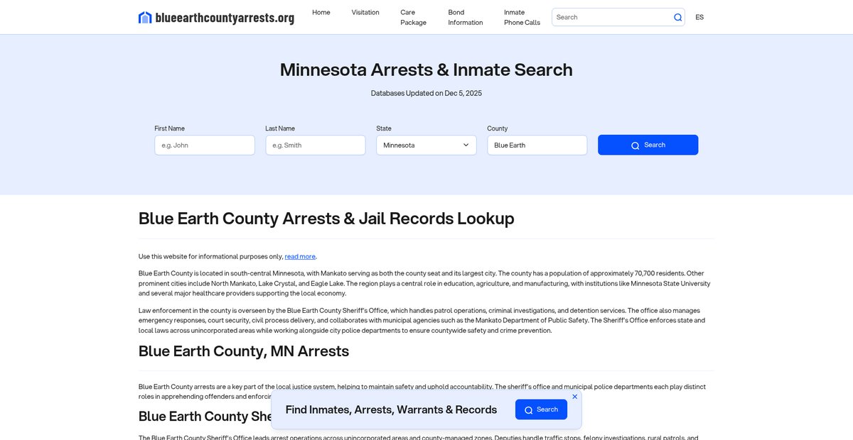 Preview of blueearthcountyarrests.org