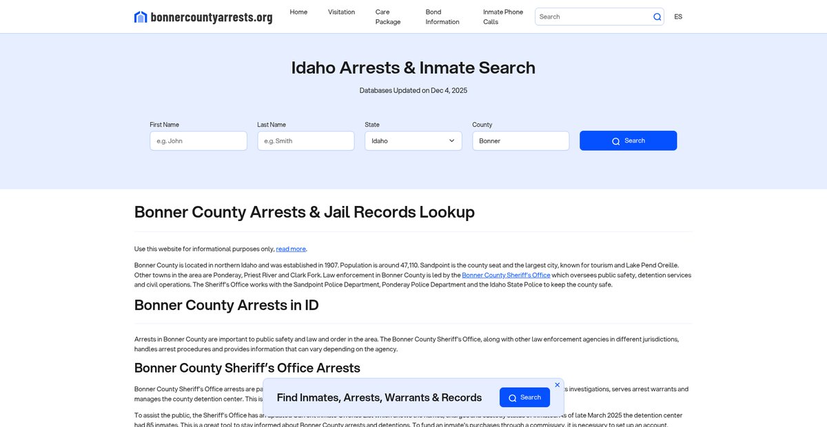 Preview of bonnercountyarrests.org