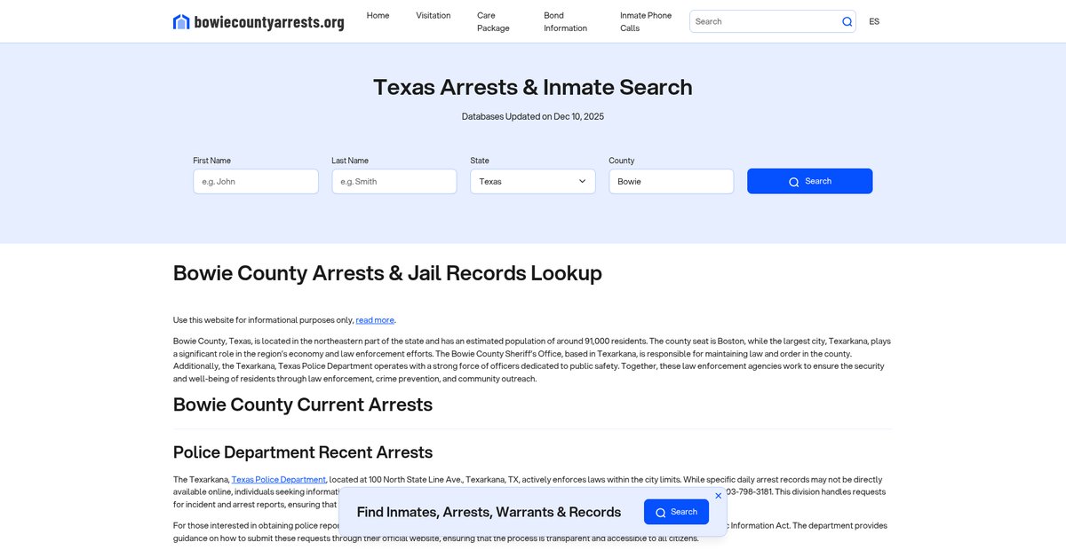 Preview of bowiecountyarrests.org