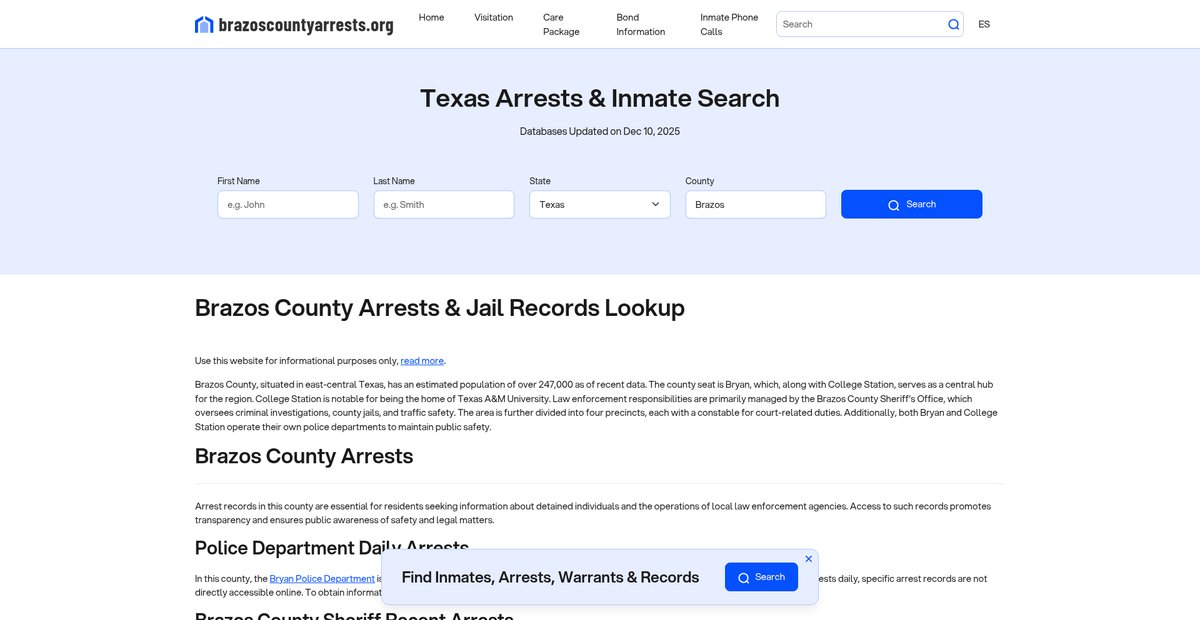 Preview of brazoscountyarrests.org