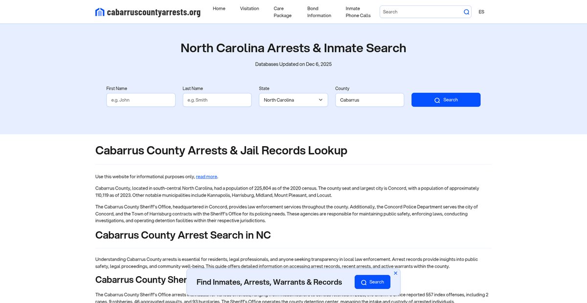 Preview of cabarruscountyarrests.org