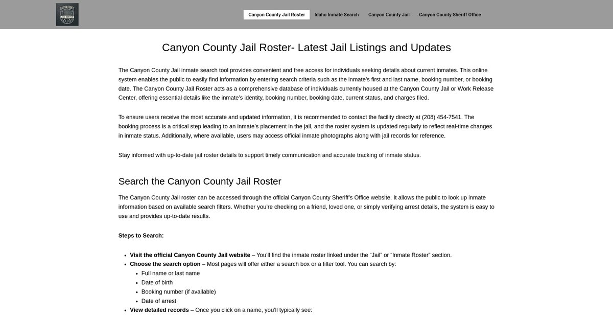Preview of canyoncountyjailroster.org