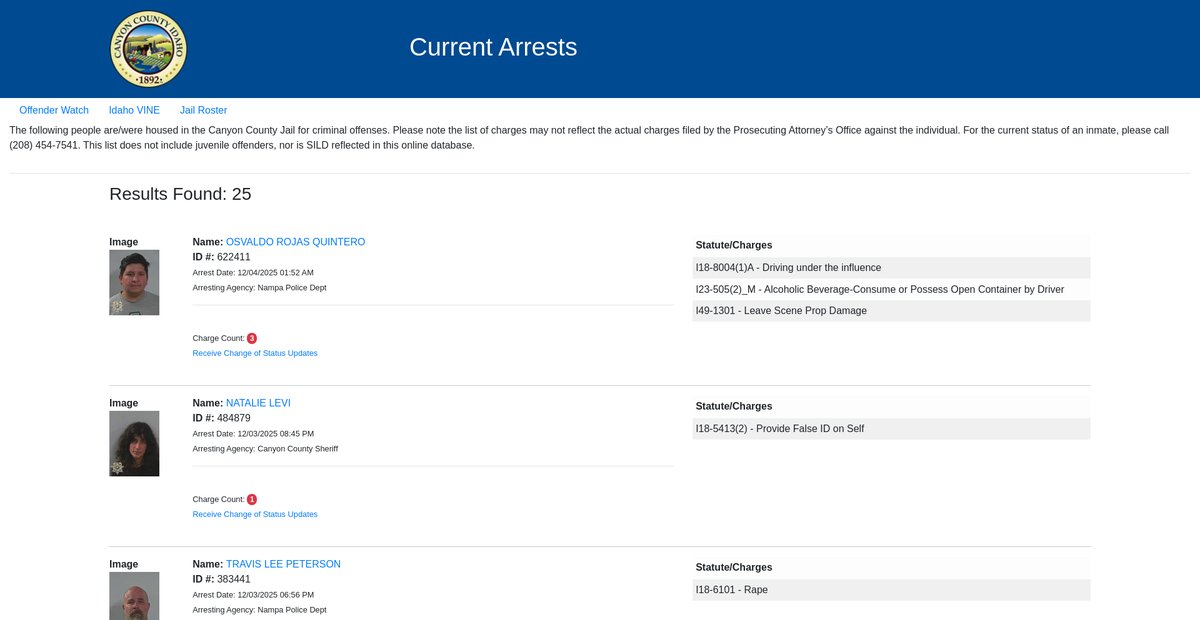 Preview of currentarrests.canyoncounty.id.gov