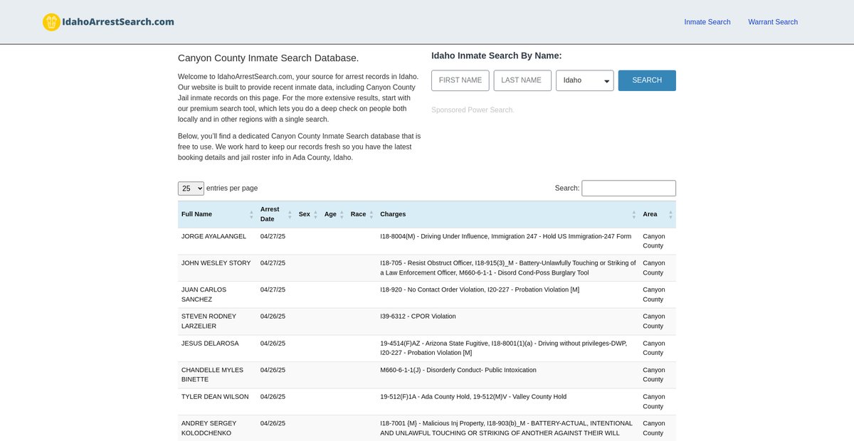 Preview of idahoarrestsearch.com