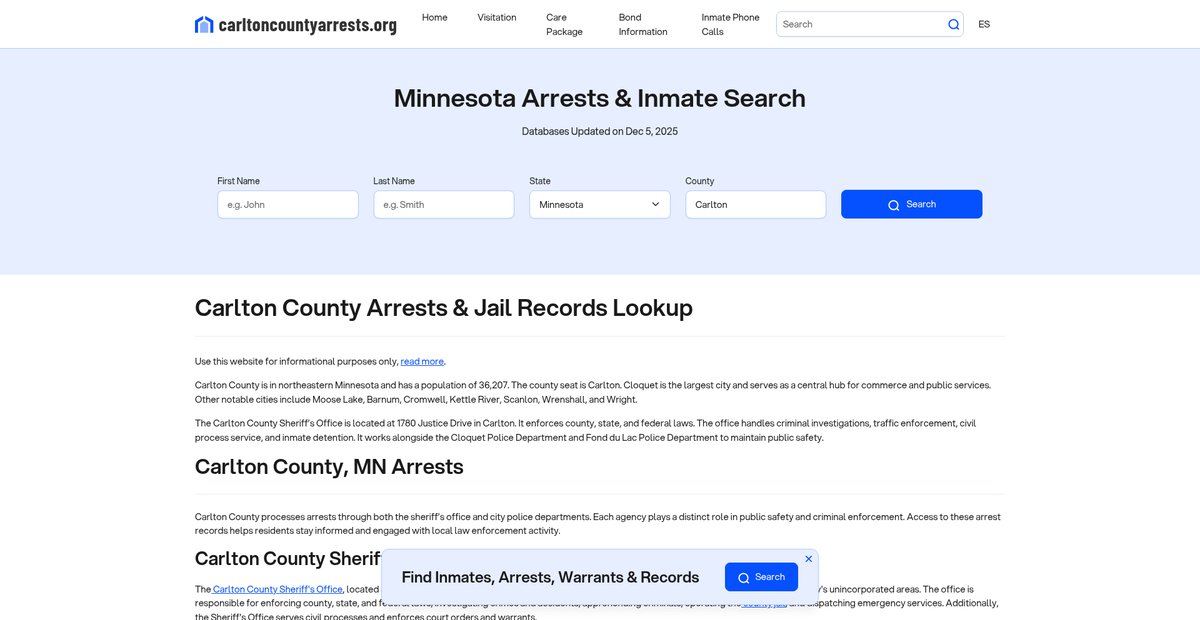 Preview of carltoncountyarrests.org
