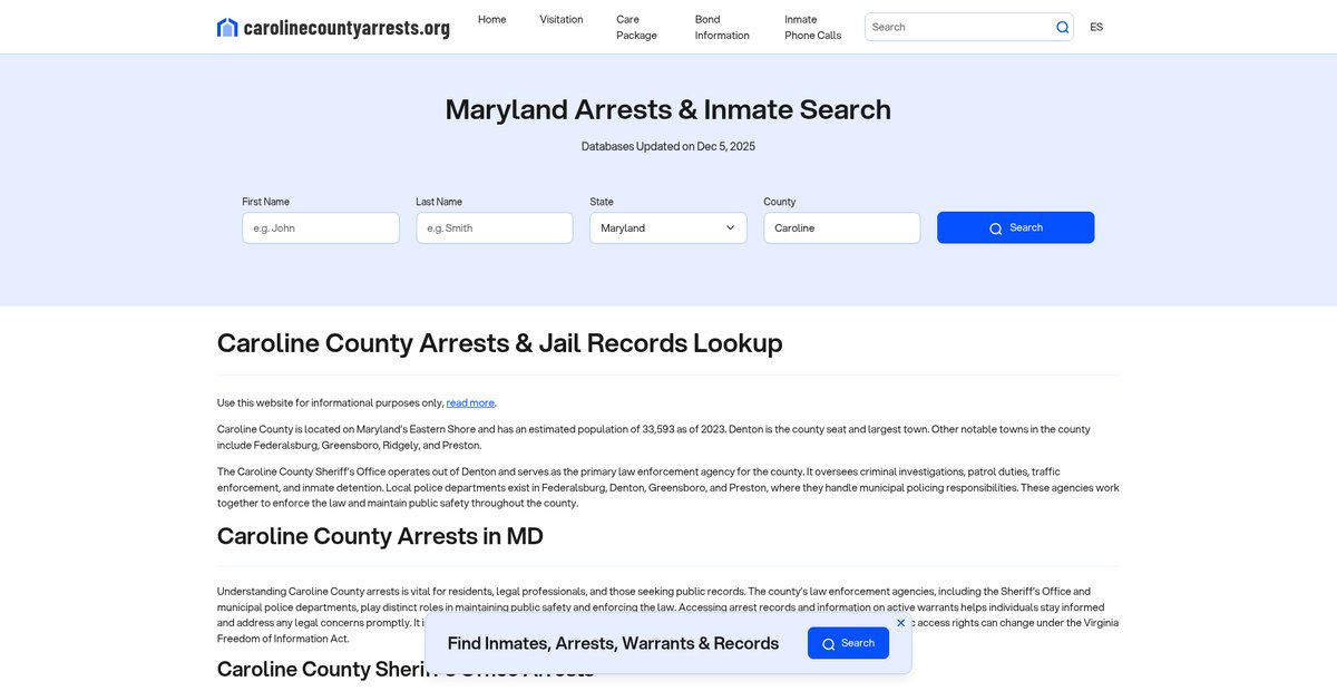 Preview of carolinecountyarrests.org