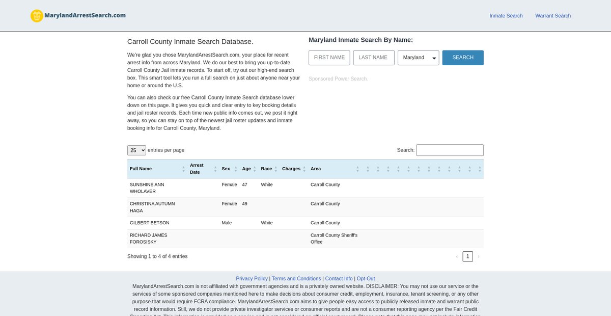 Preview of marylandarrestsearch.com