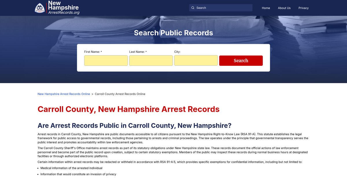 Preview of newhampshirearrestrecords.org