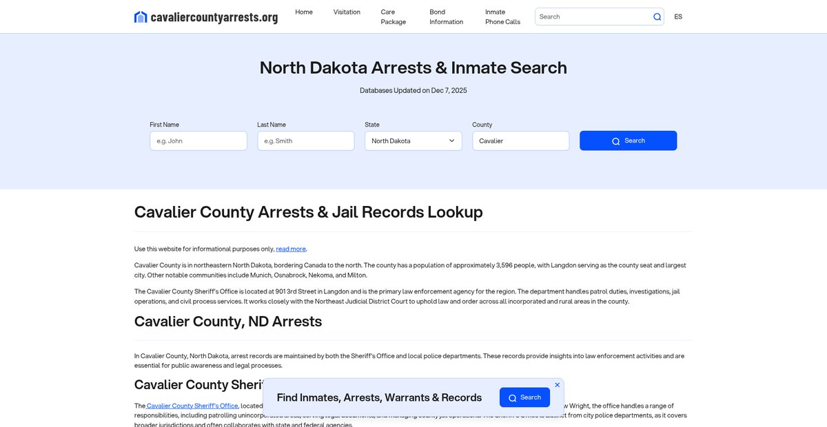 Preview of cavaliercountyarrests.org