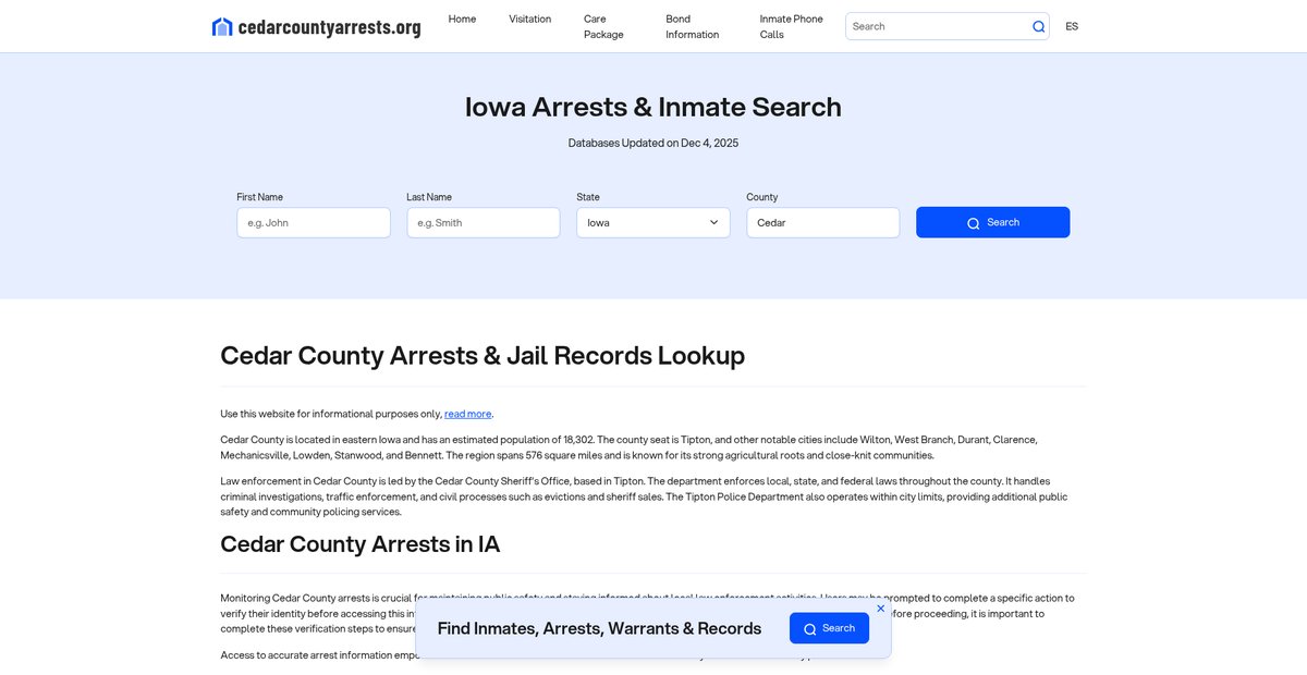 Preview of cedarcountyarrests.org