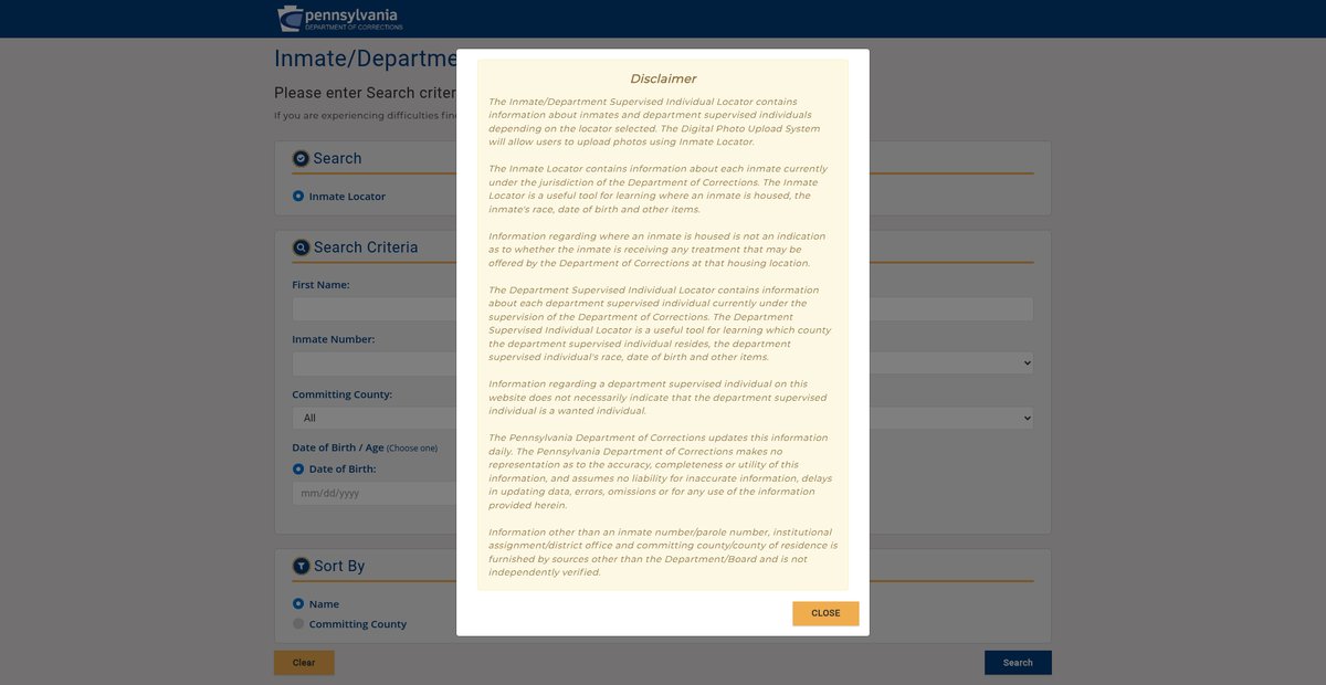 Preview of inmatelocator.cor.pa.gov