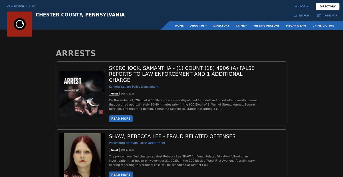 Preview of chester.crimewatchpa.com