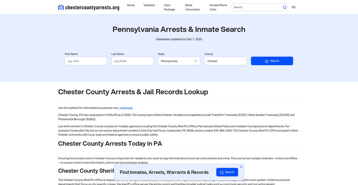 Preview of chestercountyarrests.org