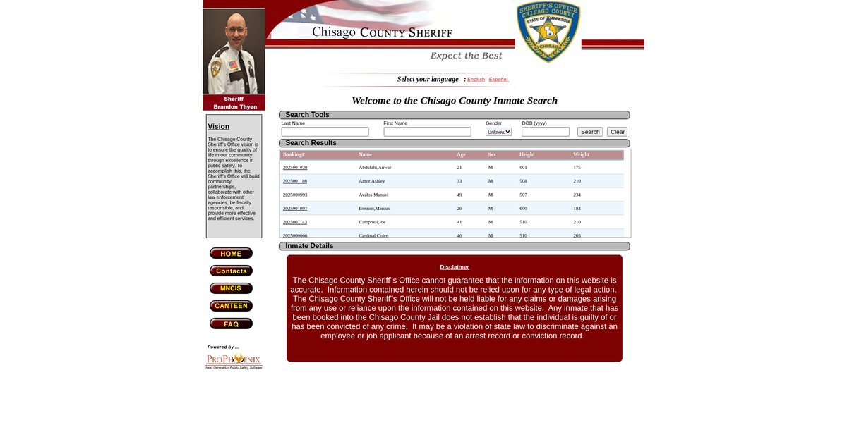 Preview of inmatelocator.chisagocountymn.gov