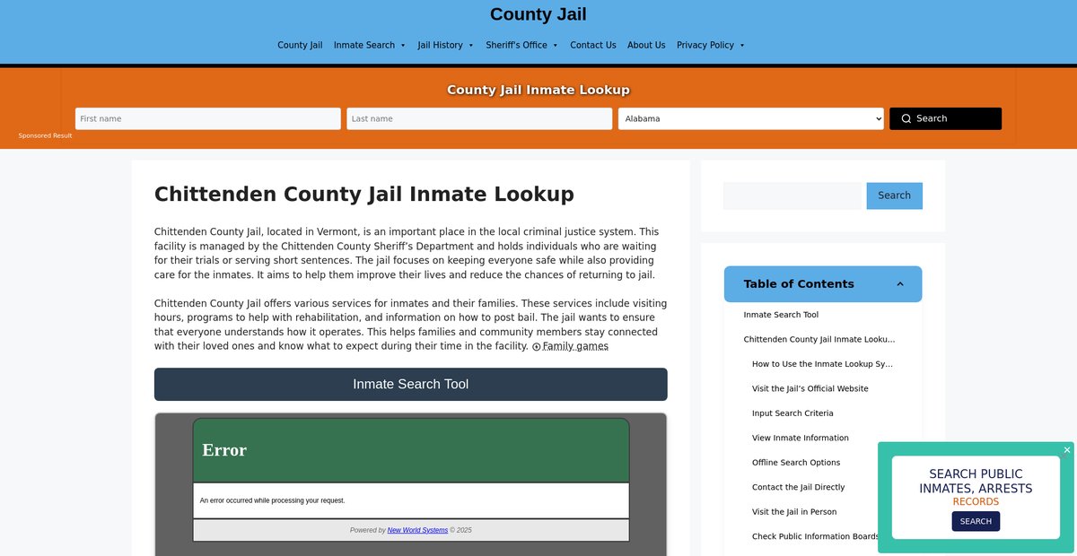 Preview of chittenden.countyjail.org