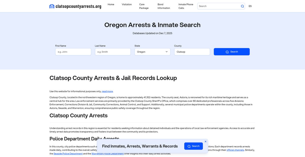 Preview of clatsopcountyarrests.org