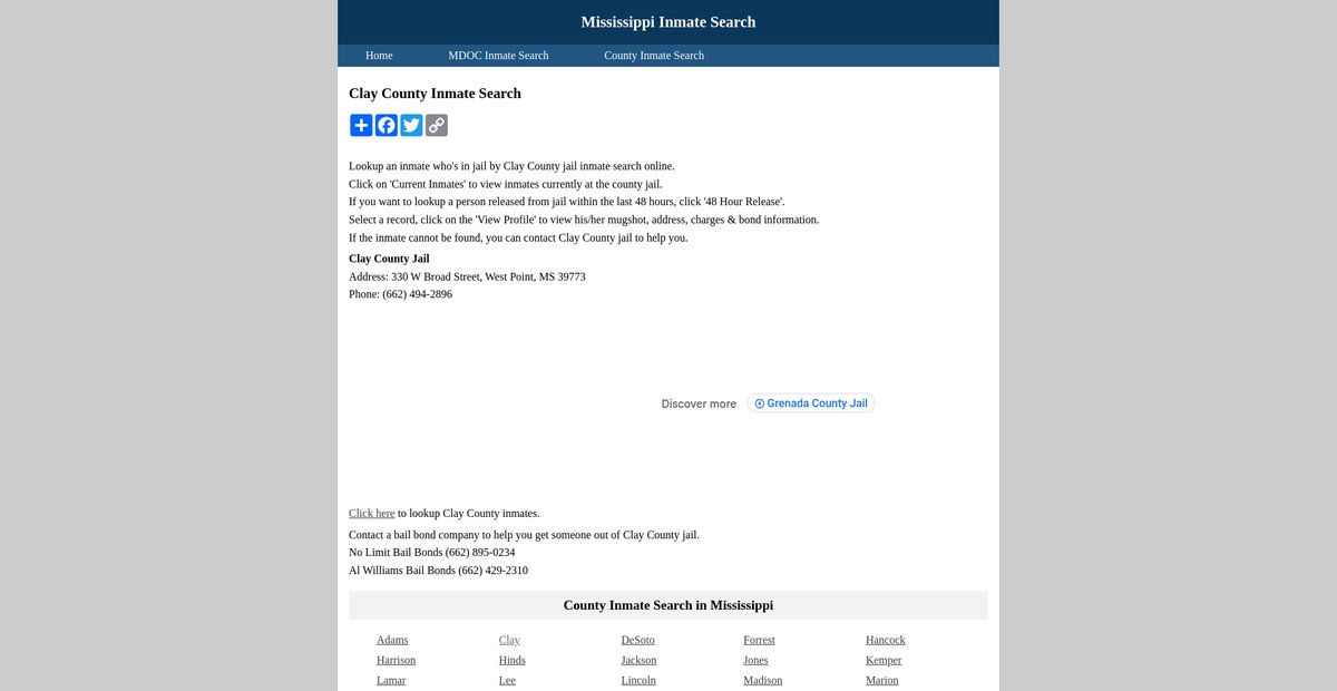 Preview of inmatesearchmississippi.org