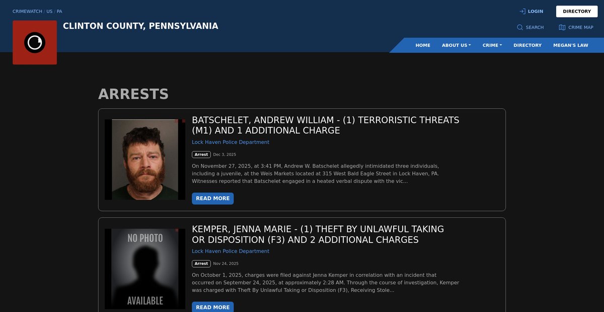 Preview of clinton.crimewatchpa.com