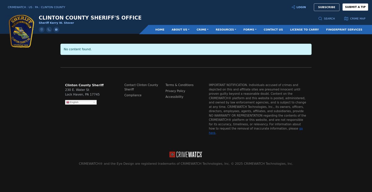 Preview of clinton.crimewatchpa.com