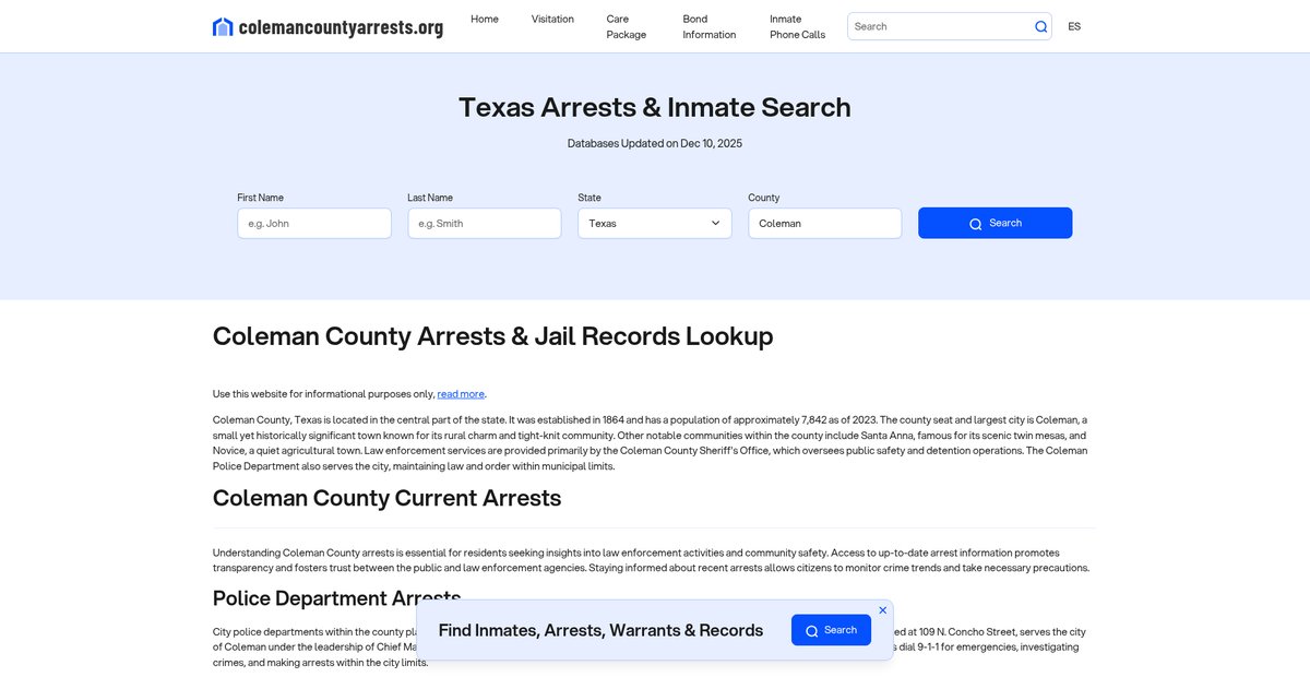 Preview of colemancountyarrests.org