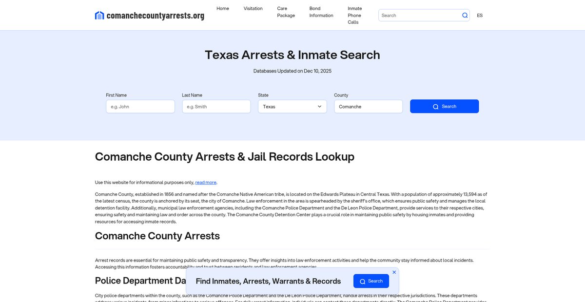 Preview of comanchecountyarrests.org