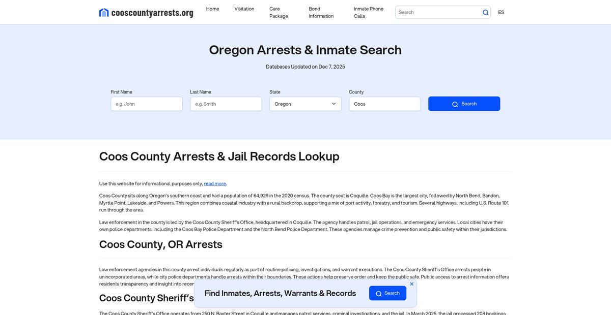 Preview of cooscountyarrests.org