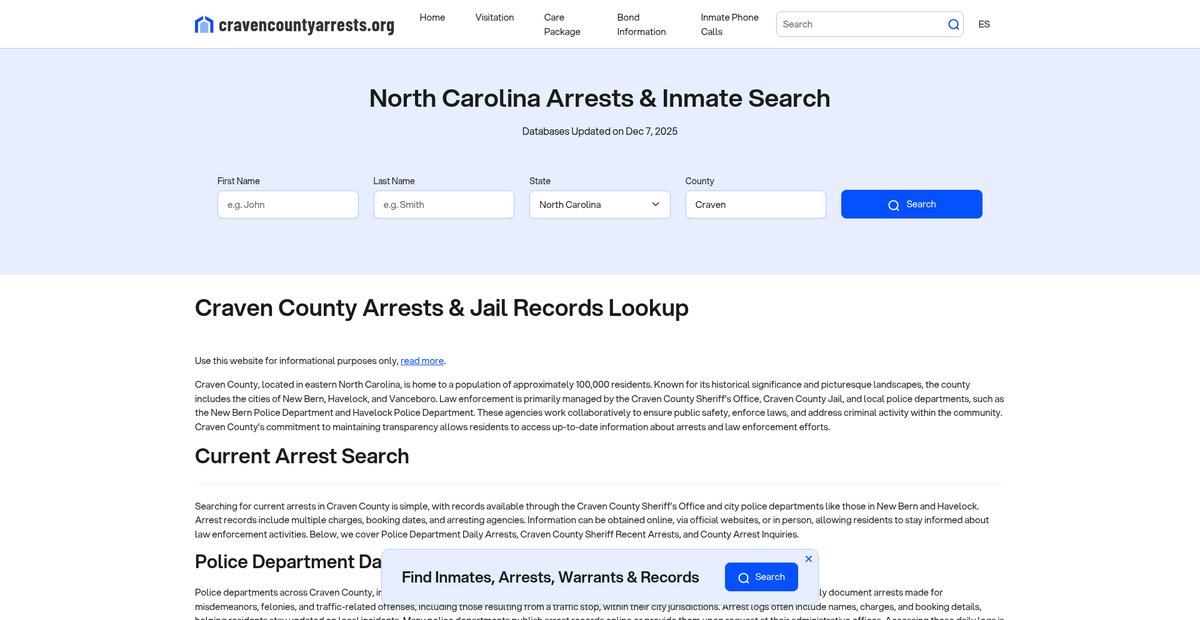 Preview of cravencountyarrests.org