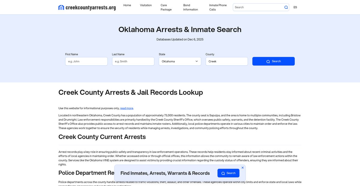 Preview of creekcountyarrests.org