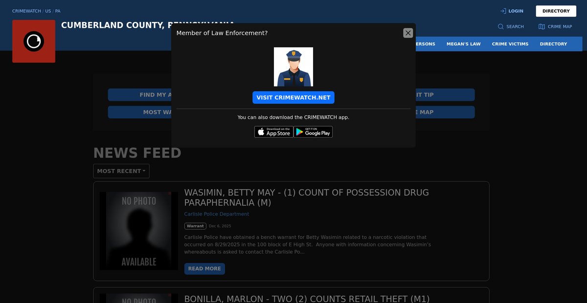 Preview of cumberland.crimewatchpa.com