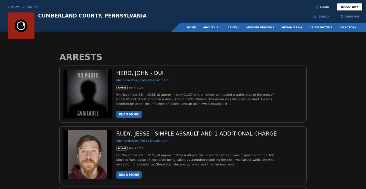 Preview of cumberland.crimewatchpa.com