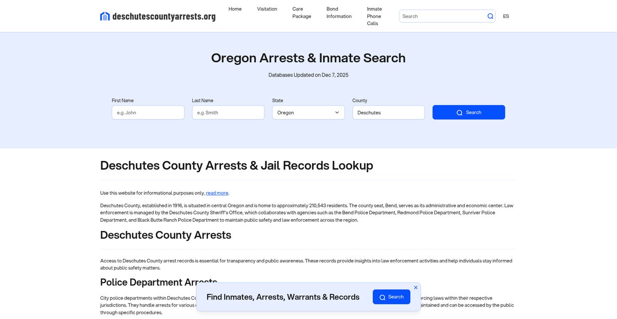 Preview of deschutescountyarrests.org