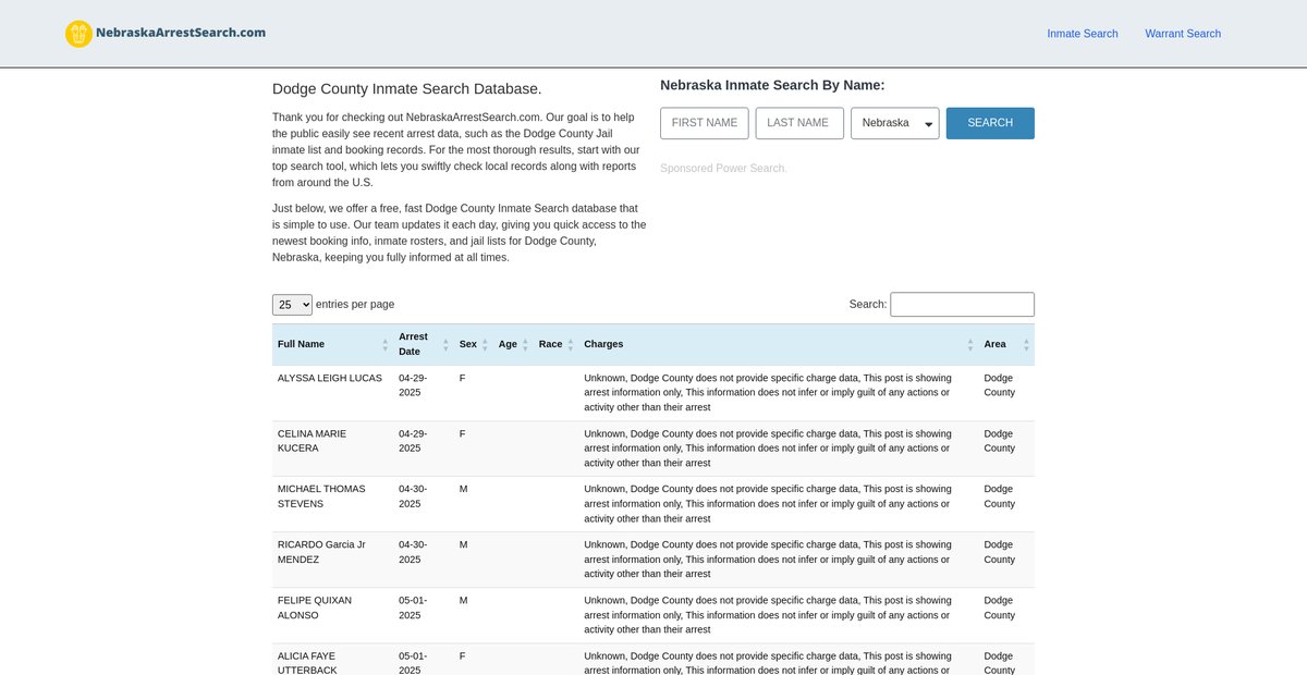 Preview of nebraskaarrestsearch.com