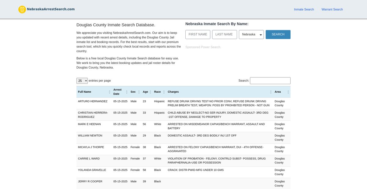 Preview of nebraskaarrestsearch.com