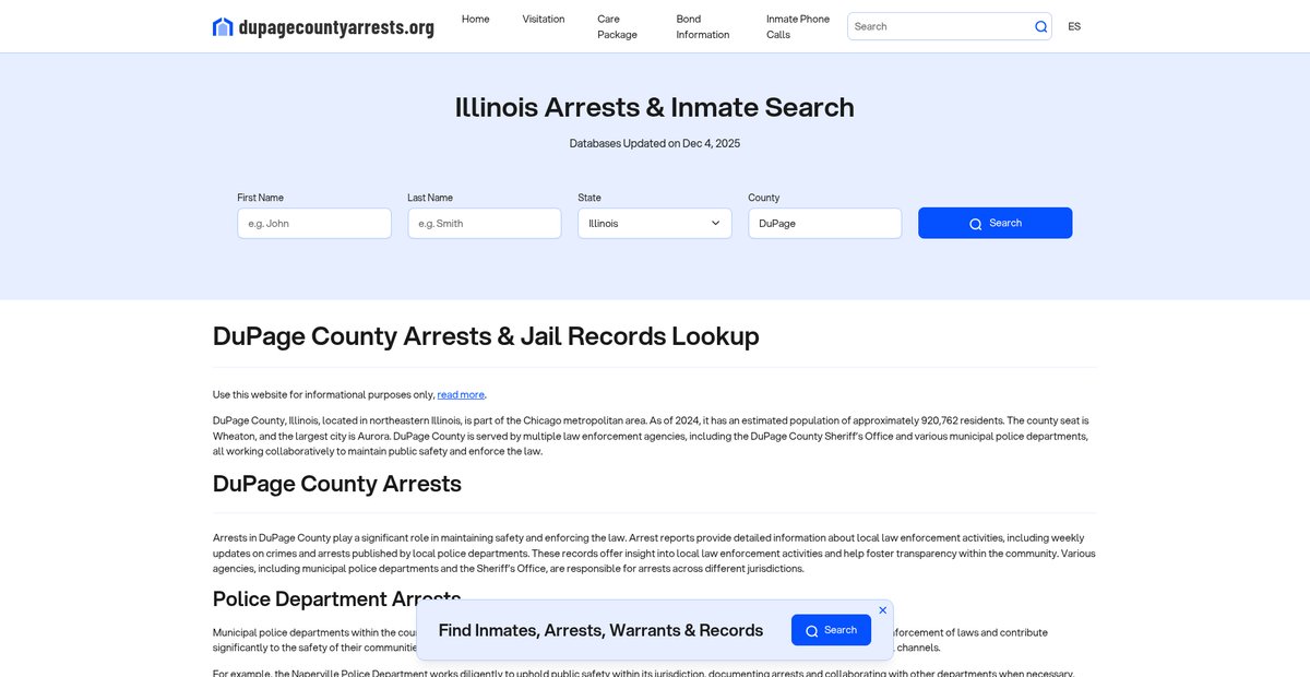 Preview of dupagecountyarrests.org