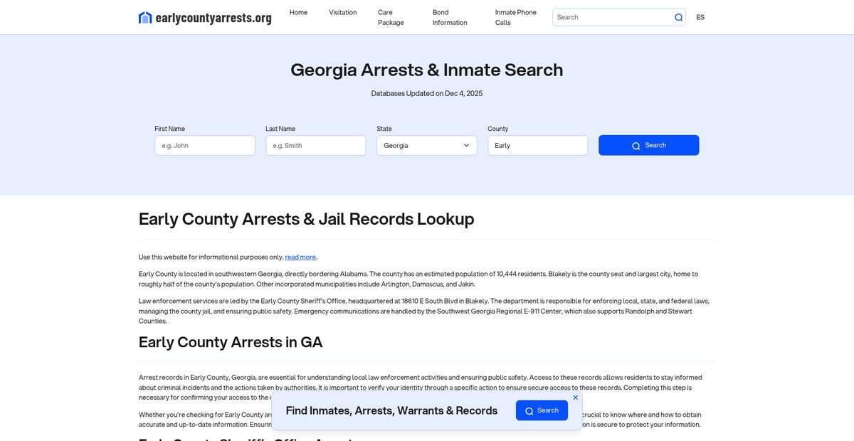 Preview of earlycountyarrests.org