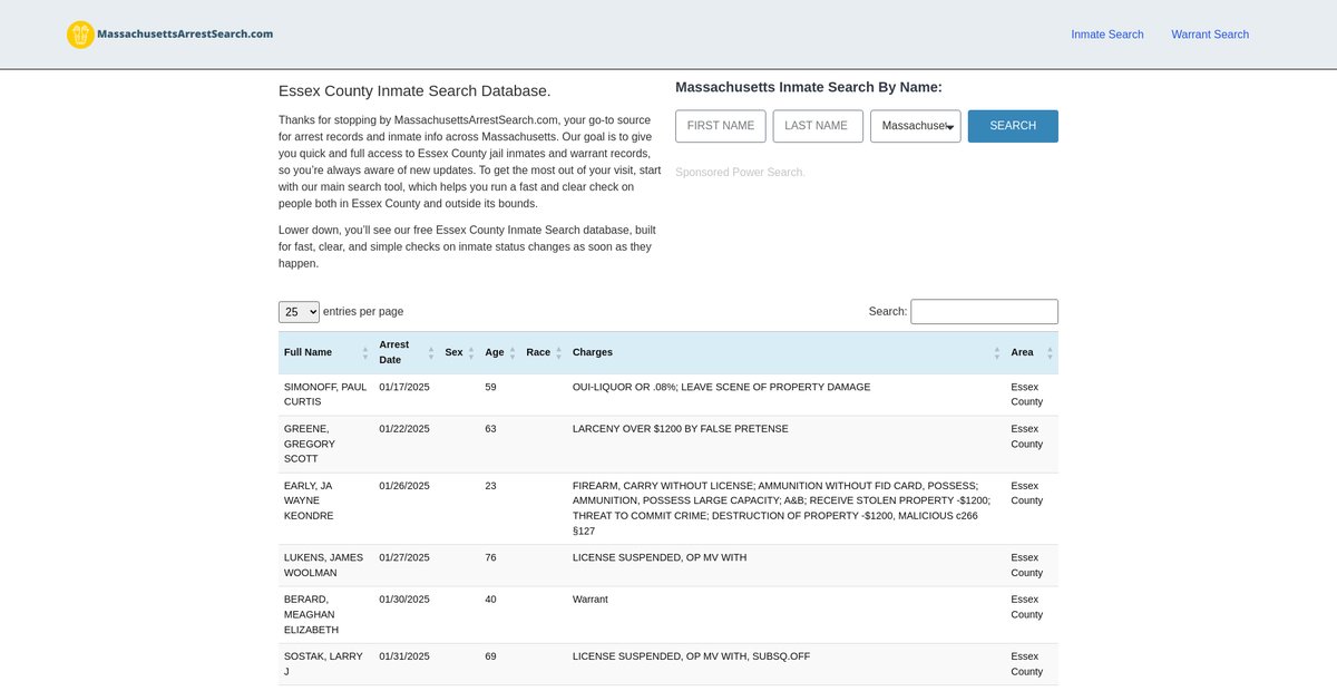 Preview of massachusettsarrestsearch.com