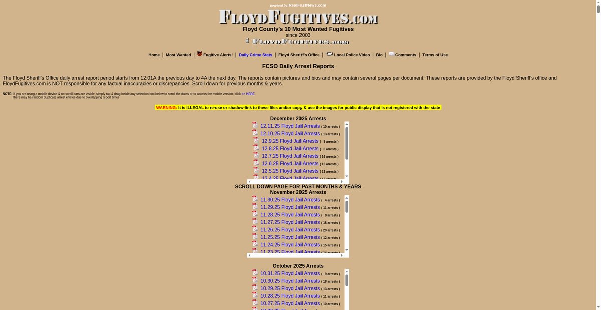 Preview of arrests.floydfugitives.com