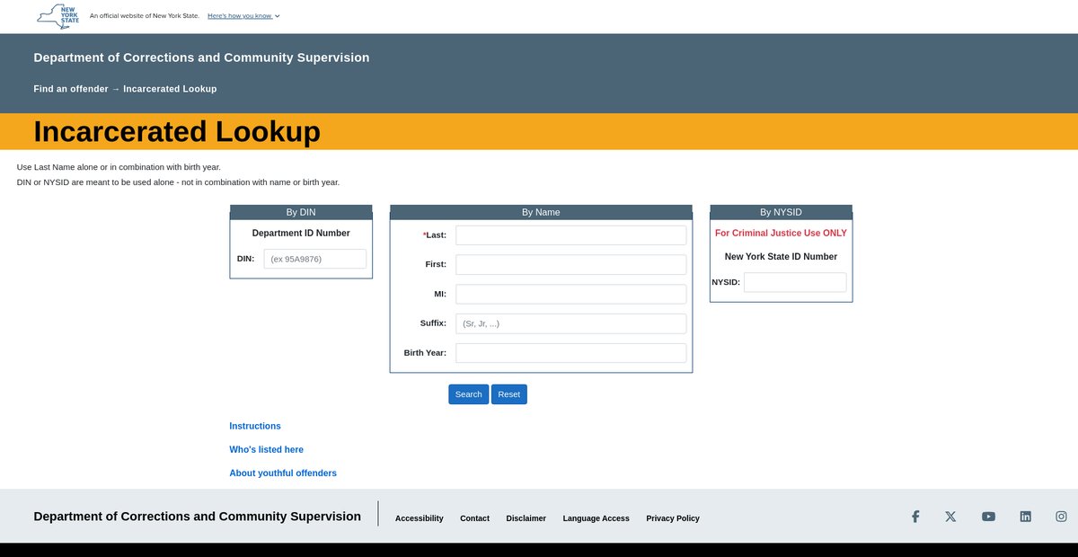 Preview of nysdoccslookup.doccs.ny.gov