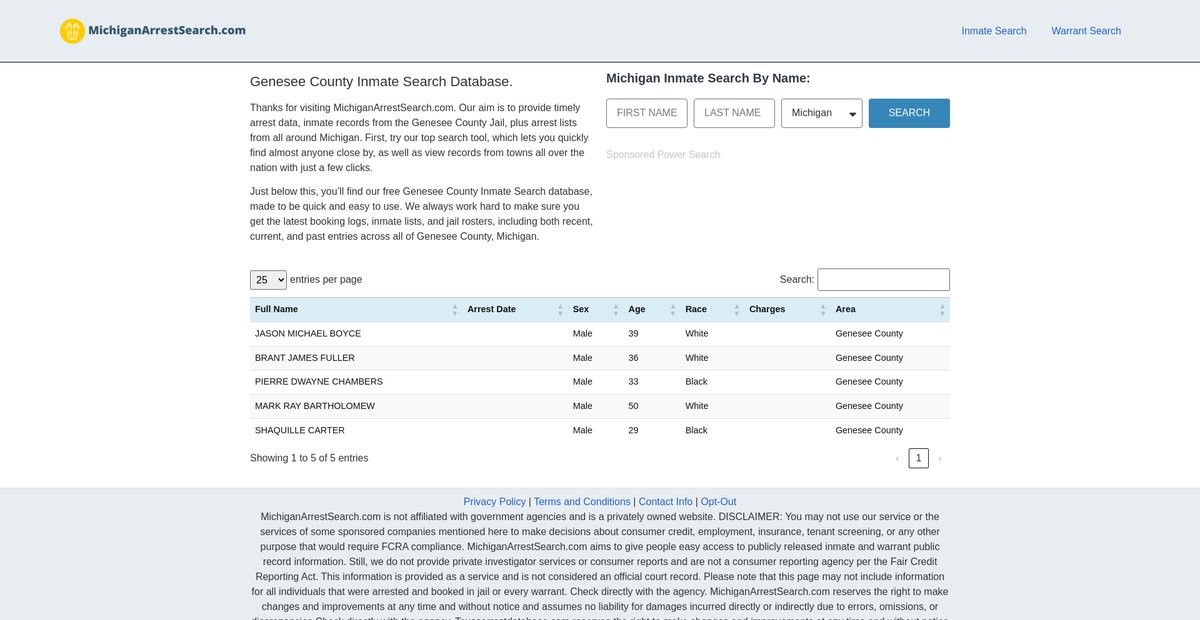 Preview of michiganarrestsearch.com