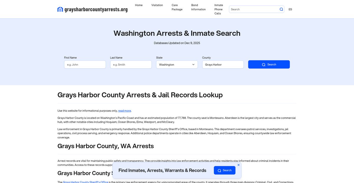Preview of graysharborcountyarrests.org