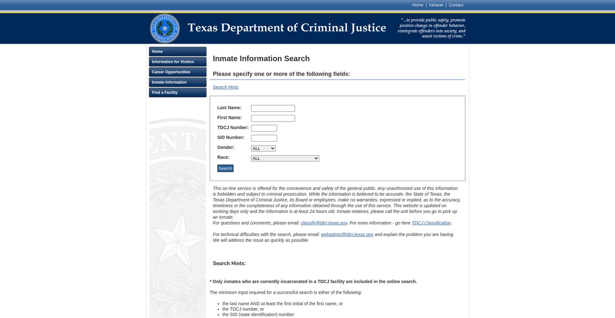 Preview of inmate.tdcj.texas.gov