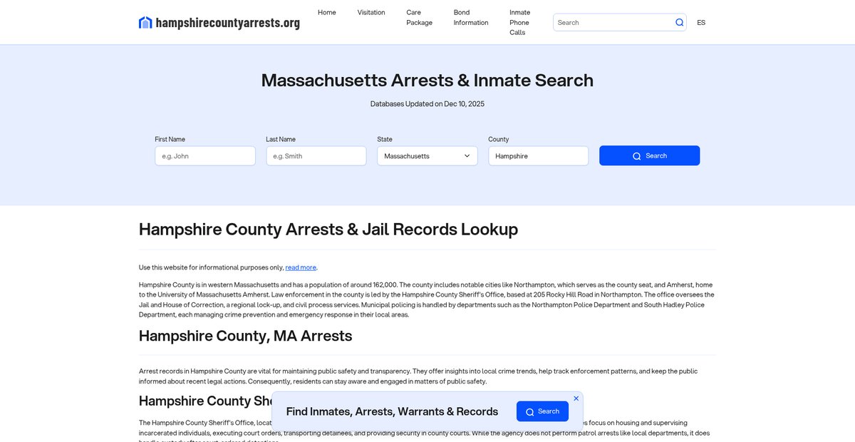 Preview of hampshirecountyarrests.org