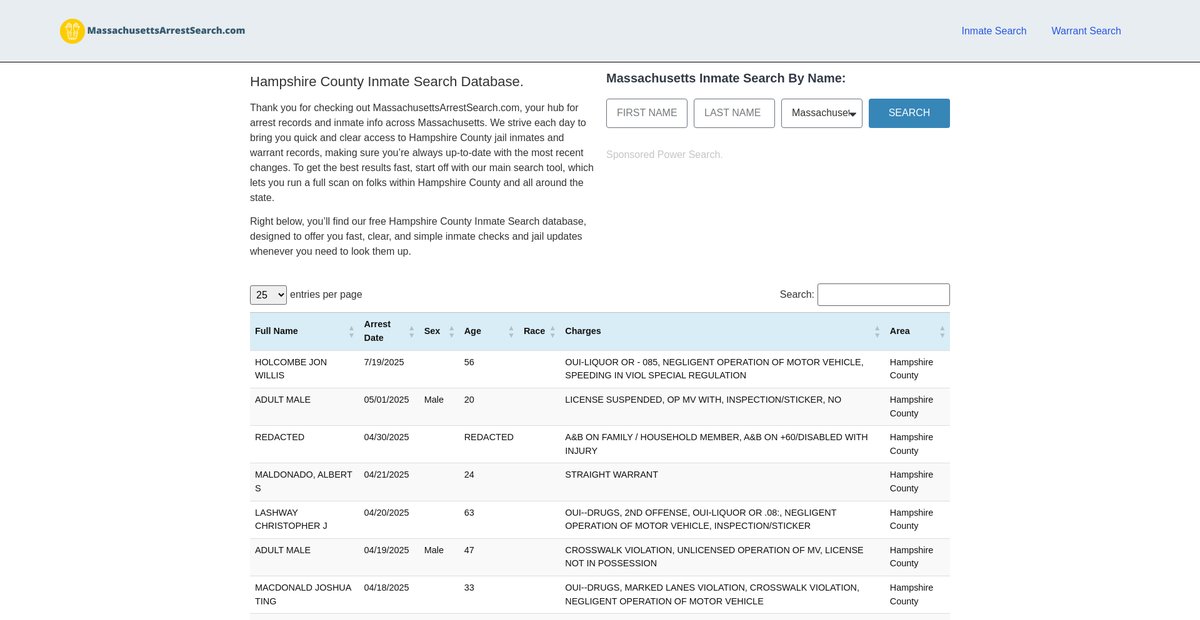 Preview of massachusettsarrestsearch.com